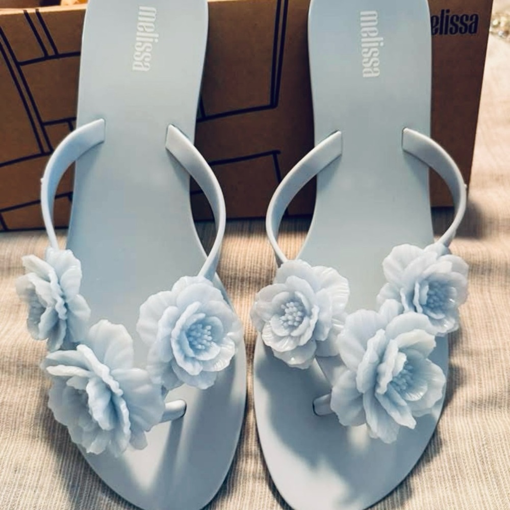 Anthropologie Baby Blue Floral Sandals